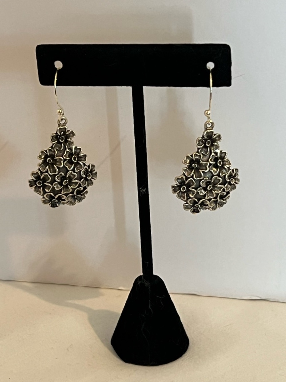 Floral Cluster Drop Earrings in Silver Tone